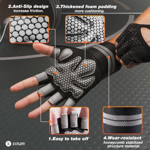 Miniatura 2 de SIMARI Guantes de entrenamiento transpirables para hombres y mujeres, guantes acolchados para levantamiento de pesas con soporte para muñecas