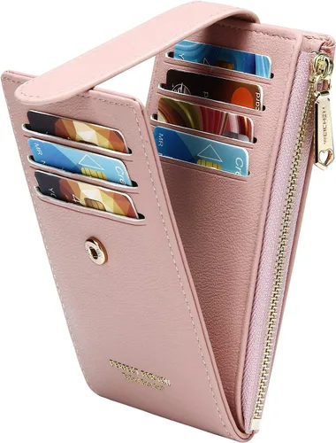 Miniatura 11 de Badiya Tarjetero para mujeres con RFID, carteras delgadas, plegables, tarjetero multifuncional, monedero