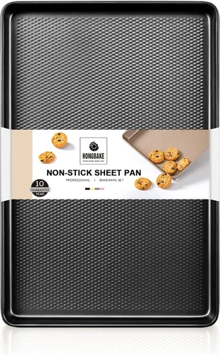 Miniatura 13 de Media Bandeja para Galletas para Hornear - HONGBAKE Bandeja para Hornear Antiadherente con Superficie de Textura de Diamante, Bandejas para Galletas