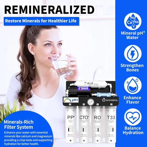 Miniatura 2 de WINGSOL WINGSOL - Filtro de agua de ósmosis inversa, sistema de ósmosis inversa mineral alcalino UV que ahorra espacio, sin tanque, remineraliza pH+