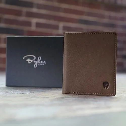 Miniatura 4 de Bryker Hyde Cartera de cuero delgada plegable con bloqueo RFID para hombres, bolsillo frontal, bolsillo para facturarecibo, Texas Brown sin