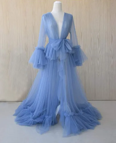 Miniatura 2 de Tianzhihe Bata de tul sexy larga ilusión sesión de fotos de maternidad lencería nupcial vestido camisón