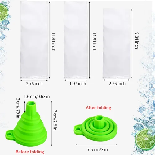 Miniatura 2 de 1002 bolsas de helado desechables para helados con embudo de silicona, bolsa de dulces de 3 tamaños para hacer yogur, 2 x 12 pulgadas, 3 x 12