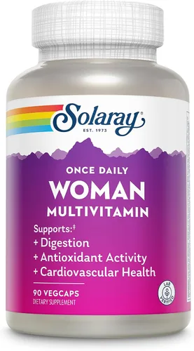 SOLARAY Once Daily Woman Multivitamínico con hierro, energía celular, digestión, apoyo de glóbulos rojos, multivitamínico para mujeres con vitamina