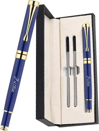 Miniatura 14 de Bolígrafo personalizado de texto/logotipo con 3 repuestos negros, negocios grabados, lujo, ejecutivo profesional, oficina, el mejor juego de regalo
