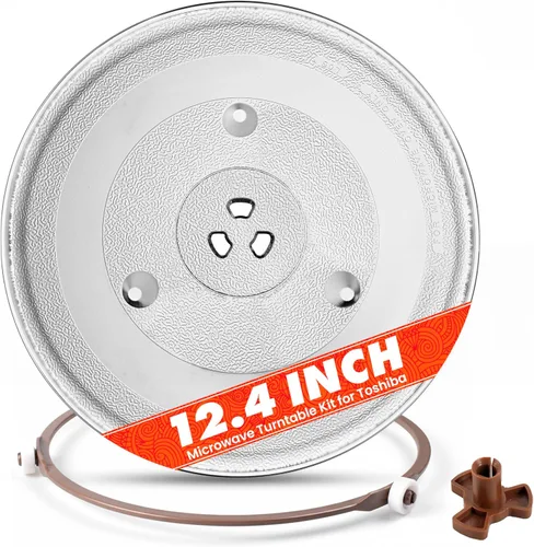 Juego de placa giratoria de vidrio Toshiba de 12.4 pulgadas + anillo de rodillo + patas de acoplamiento – Reemplazo para microondas EM131A5C-BS /