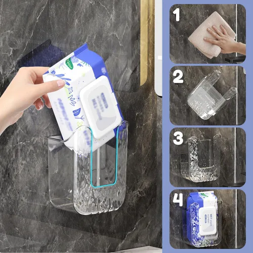 Miniatura 4 de Caja de almacenamiento de toallitas de cocina, caja de pañuelos montada en la pared, caja de servilletas faciales de plástico acrílico, dispensador