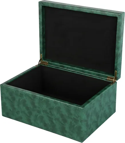 Miniatura 15 de HofferRuffer Caja decorativa de piel sintética, caja de recuerdos de estructura de madera grande, organizador de accesorios, organizador de joyas