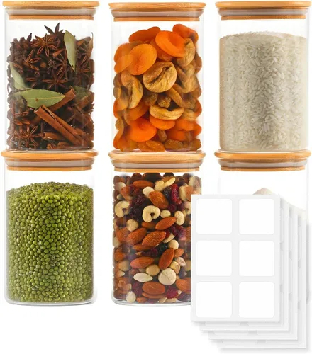 Miniatura 10 de Tarros de vidrio para almacenamiento de alimentos con tapas herméticas, recipientes de despensa de boca ancha, vidrio grueso sin BPA, resistente a