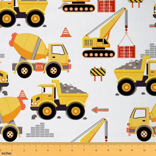 Miniatura 20 de Tela de coche de dibujos animados por The Yard, Tela de tapicería de construcción para niños, Tractor azul naranja decorativo suave franela, 1 yarda
