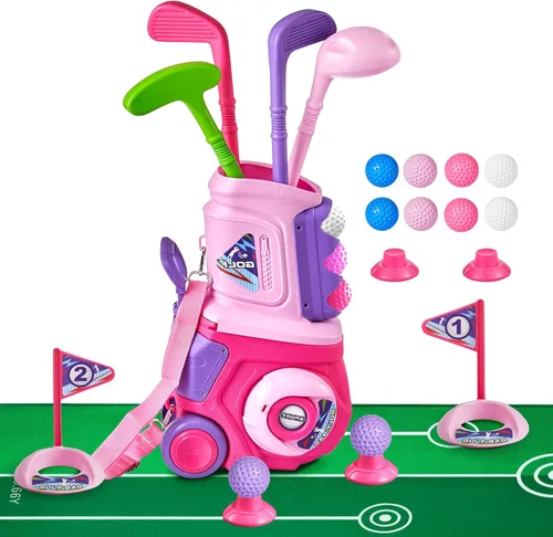 Miniatura 9 de PJG Juego de golf para niños pequeños, palos de golf de plástico para niños de 1, 2, 3, 4, 5 años con 4 palos de golf y 10 pelotas, juguetes de golf