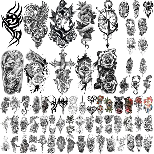 Miniatura 10 de Yazhiji 56 hojas de tatuajes temporales, 11 hojas de tatuajes de medio brazo para hombres o mujeres con 45 hojas de tatuajes falsos diminutos