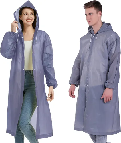 Miniatura 7 de YDYJKI Paquete de 2 ponchos de lluvia impermeables para adultos, impermeables de emergencia reutilizables con capucha y cordón, ponchos ligeros