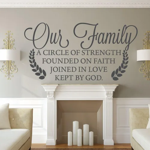 Miniatura 2 de Decoración de pared familiar – Nuestra familia un círculo de fuerza fundado en la fe unido en el amor mantenido por Dios – Decoración de vinilo