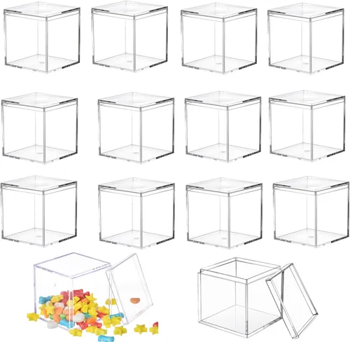 Miniatura 12 de Cajas de acrílico de 12 piezas, caja de corazón de acrílico transparente con tapas, cubo de cristal en forma de corazón, caja de almacenamiento