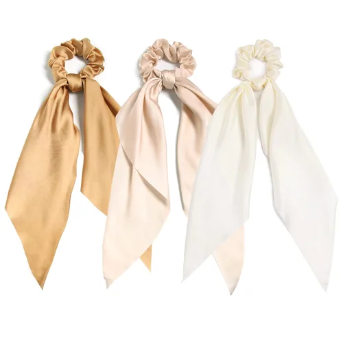 Miniatura 19 de Coleteros para el cabello para mujer, bufanda LFOUVRE Scrunchies, 2 piezas de bufandas anudadas para niñas, bufanda de satén sedoso, banda elástica