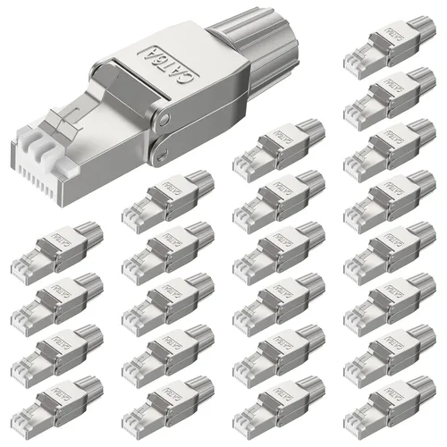 Miniatura 8 de VCELINK Conectores RJ45 Cat6A sin herramientas, tapones de terminación Ethernet blindados reutilizables para cable SFTP UTP de 23 AWG, enchufe