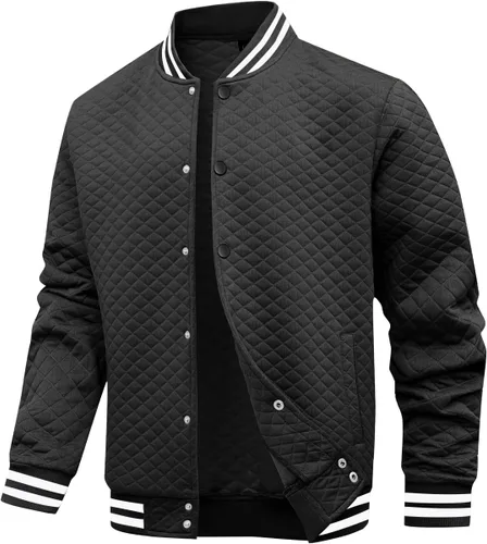 Miniatura 10 de Wizoat Chaqueta universitaria para hombre, chaqueta ligera casual con diseño de gofre, chaquetas bomber