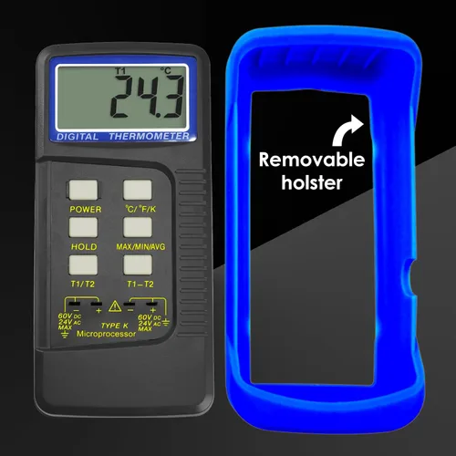Miniatura 9 de Termómetro de termopar digital tipo K de doble canal Termómetro HVAC Medidor de temperatura con 4 termopares, medición de temperatura MAX/MIN/PROM