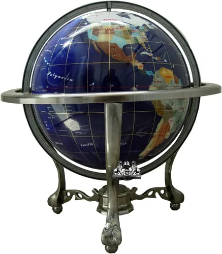 Miniatura 3 de Unique Art - Globo del mundo de lapislázuli azul de 21 pulgadas de alto con trípode plateado y piedra de provincia dividida de Canadá y piedra
