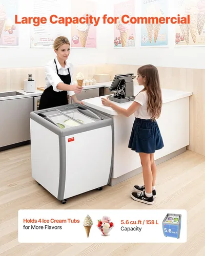 Miniatura 3 de VEVOR Vitrina de helado comercial, congelador de pecho de 5.6 pies cúbicos, gabinete de inmersión de gelato para restaurante, congelador profundo