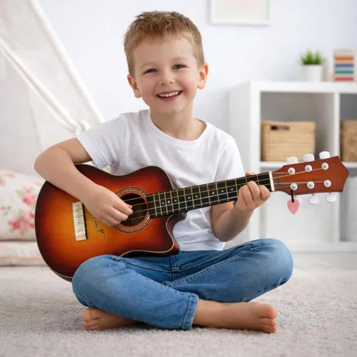 Miniatura 6 de Guitarra acústica de 23 pulgadas, guitarra de juguete de 6 cuerdas para niños, cuerdas de acero realistas, primer instrumento musical para Cherry