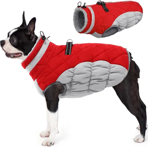 Miniatura 32 de AOFITEE Abrigo para perro, chaquetas cálidas para perros grandes, abrigo reflectante de cuello alto para perros con arnés integrado, impermeable