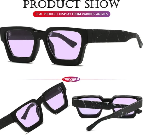 Miniatura 69 de AIEYEZO Gafas de sol cuadradas para mujeres y hombres, gafas de sol cuadradas con montura gruesa, estilo de diseñador simple