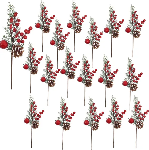 Miniatura 10 de BANBERRY DESIGNS Púas de Navidad – Plantación de piña con punta de nieve – racimos de bayas rojas y manzanas – Decoración – Artesanía – 9 piezas