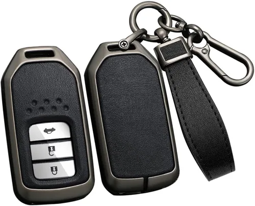ontto Funda de cuero para llavero de 360 grados de protección para Honda Civic Accord Pilot CRV HRV CRZ Fit Odyssey JED Crosstour Ridgeline Crider