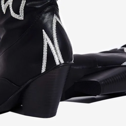 Miniatura 5 de Cape Robbin - Botas vaqueras para mujer Kelsey-21 botas vaqueras occidentales sobre la rodilla con tacones gruesos en bloque botas de vestir de moda