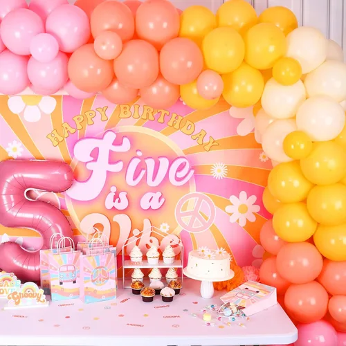 Miniatura 2 de Cheereveal Five is a Vibe - Decoraciones de fiesta de cumpleaños, Groovy Kit de guirnalda de arco de globos de 5º cumpleaños – Globo de aluminio