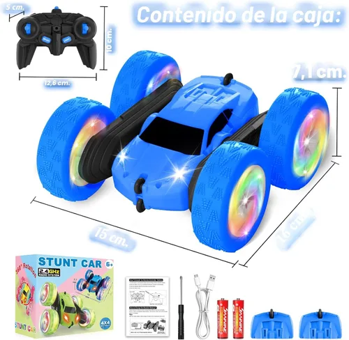 Miniatura 8 de Coche de control remoto, juguetes al aire libre RC para niños de 6 a 12 años, vehículo de acrobacias doble cara 4WD con baterías modulares USB-C Azul