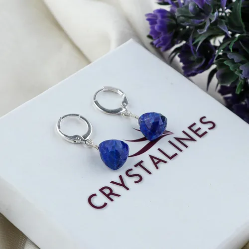 Miniatura 24 de Aretes de aro de cristal afganita natural Piedras afganas de alto grado Aretes chapados en plata Gota lisa Joyas de piedras preciosas hechas