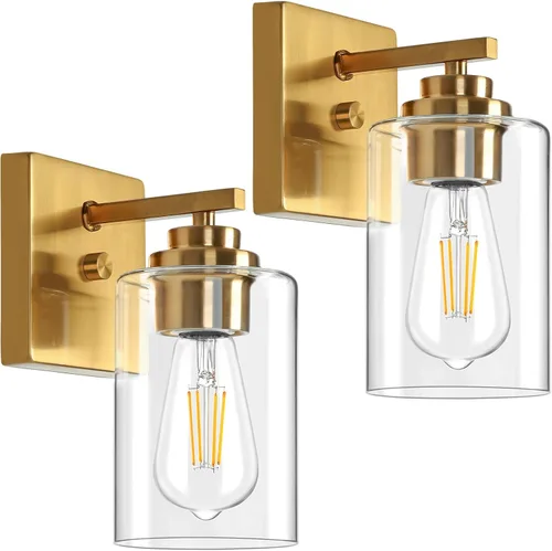 Miniatura 15 de Lámparas de baño de 3 luces, 19 pulgadas, modernas luces de tocador sobre espejo con pantallas de vidrio transparente, accesorio de luz marrón