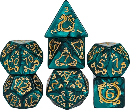 Miniatura 28 de Juego de dados DND de 7 dados poliédricos con una bolsa de dados de cuero, juego de dados D&D para juegos de mesa RPG (negro)