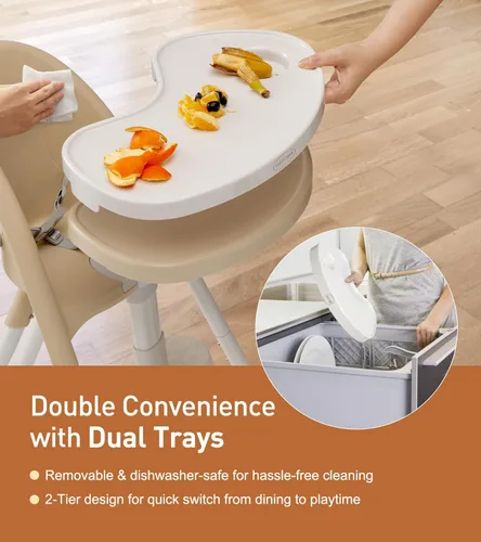 Miniatura 3 de Trona plegable 3 en 1 de Funny Supply, silla alta portátil y convertible para bebé, silla de alimentación moderna para bebé con bandeja doble Crema