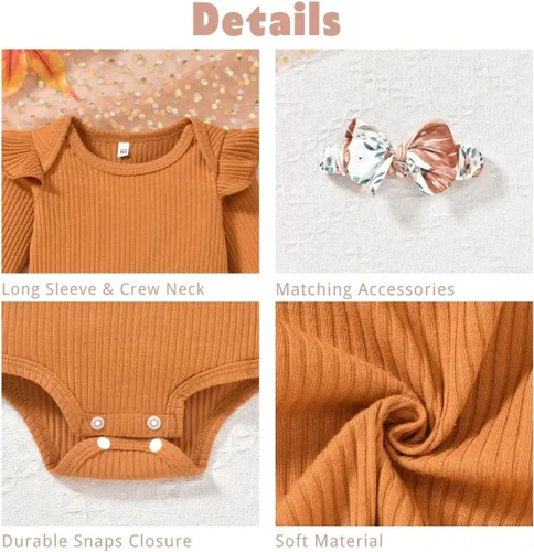 Miniatura 24 de Aalizzwell Conjunto de mameluco acanalado para bebé recién nacido prematuro para otoño e invierno