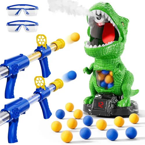 Miniatura 7 de NIPLOOOW Juguetes de disparo de dinosaurios movibles para niños de 3 a 8 años, juguete de tiro móvil con lanzador de bomba de aire, juego