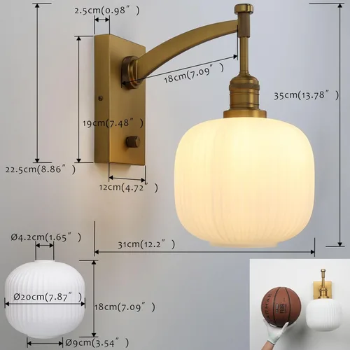 Miniatura 5 de Pathson Milk White Glass Wall Sconce with Switch, Hardwired Wall Vanity Light, Mid-Century Vintage Wall Lamp Fixture or Living Room Farmhouse Brass