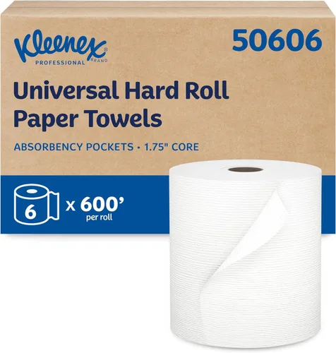 Kleenex Toallas de Papel Profesionales Universales en Rollo Duro, a Granel (50606), Enrollado con Núcleo de 1.75", Bolsillos de Absorción Premium,