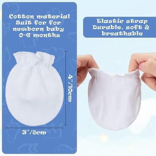 Miniatura 2 de 16 pares de manoplas de algodón para recién nacidos sin arañazos, guantes unisex para recién nacidos para bebés niños y niñas de 0 a 6 meses