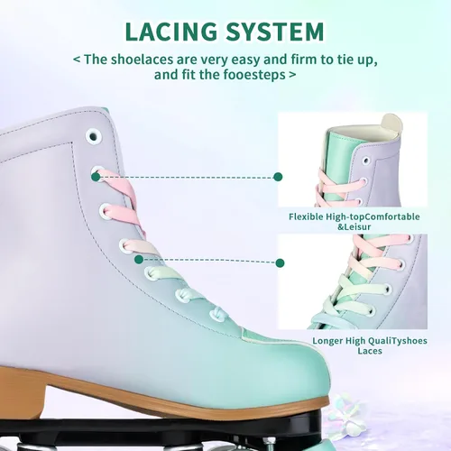 Miniatura 7 de SilverTree Patines de ruedas para mujeres y niñas, de piel sintética, para adultos, ruedas Derby con luz, cuatro ruedas brillantes