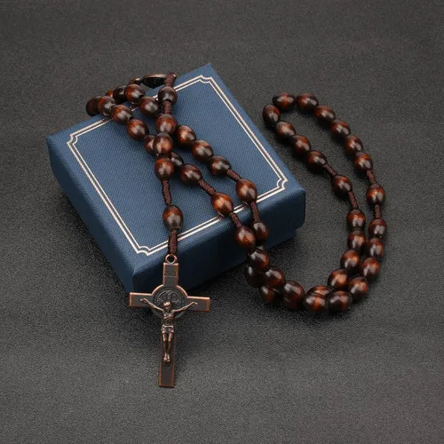 Miniatura 5 de Rosarios católicos de madera hechos a mano y crucifijo de metal, cuentas de oración de madera, collar de cruz católica, rosario cristiano, rosarios