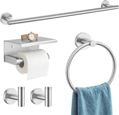 Miniatura 18 de TURS Juego de accesorios de baño de acero cepillado de 5 piezas, juego de barra de toalla de baño de acero inoxidable SUS304, kit de accesorios