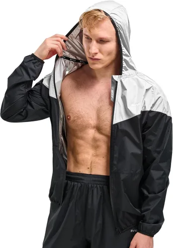 BVVU Traje de sauna para hombre, con cremallera, con capucha, chaqueta de sauna, pantalones, gimnasio, entrenamiento, cuerpo completo