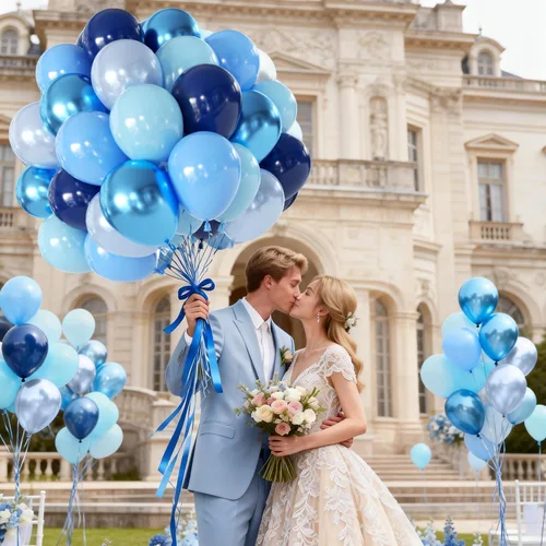 Miniatura 4 de Globos azules, 60 globos de látex de 12 pulgadas azul marino metálico azul marino perla claro cromado azul para cumpleaños, graduación, día