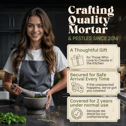 Miniatura 8 de ChefSofi Juego de mortero y maja extra grande de 8 pulgadas con capacidad para 5 tazas - Un mortero enorme y dos majas: 8.5 pulgadas y 6.5 pulgadas