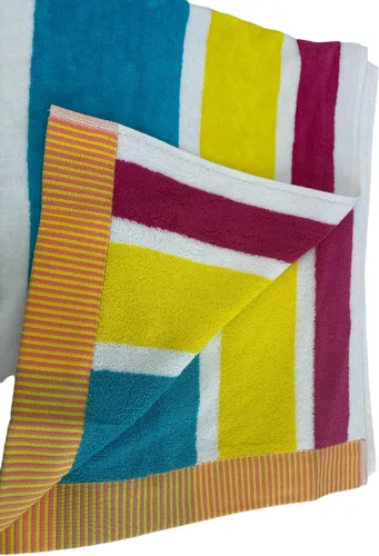 Miniatura 4 de Royal Tradition Toalla de playa de gran tamaño jacquard de terciopelo de algodón con rayas pastel de peso pesado 40x72