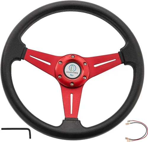 Miniatura 7 de Volante universal Deep Dish de 13.8 pulgadas/350mm, 6 pernos, volante de carreras/carrito de golf drifting, agarre de cuero vinílico y aluminio